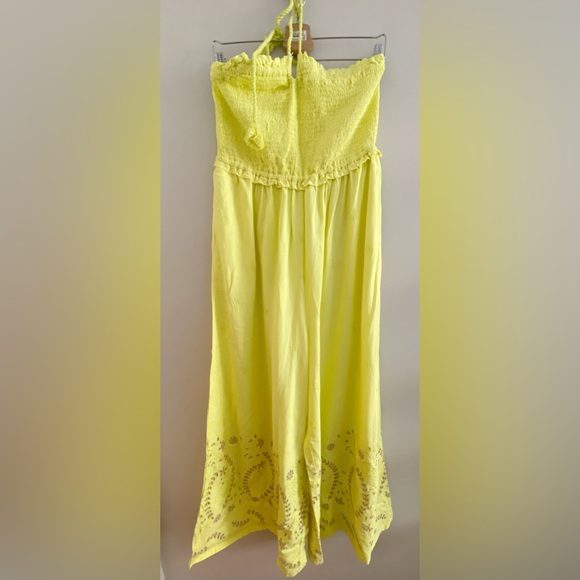 By Anthropologie Strapless Eyelet Jumpsuit new with tag size L chartreus… - Picture 7 of 7